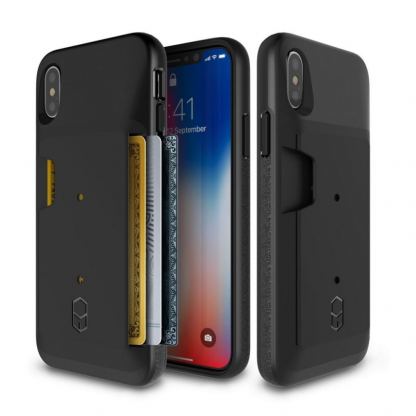 Patchworks Level Wallet - хибриден удароустойчив кейс с място за кр. карти за iPhone XS, iPhone X (черен)