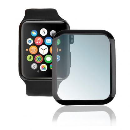 4smarts Second Glass Curved Colour Frame - калено стъклено защитно покритие с извити ръбове за дисплея на Apple Watch Series 5, 4 (44mm) (черен-прозрачен)