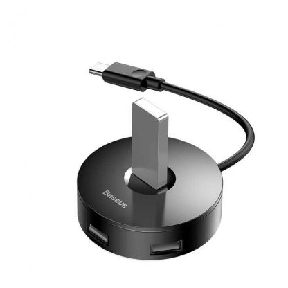 Baseus USB-C Round Box Hub Adapter - 4-портов USB-C хъб за компютри и лаптопи (черен)