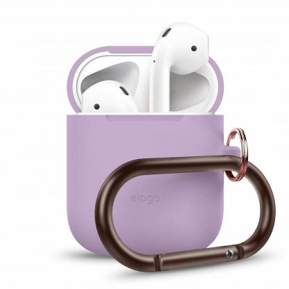 Elago Airpods Silicone Hang Case - силиконов калъф с карабинер за Apple Airpods (лилав)