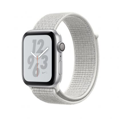 Apple Watch Nike+ Series 4, 44mm Silver Aluminum Case with Summit White Nike Sport Loop, GPS + Cellular - умен часовник от Apple