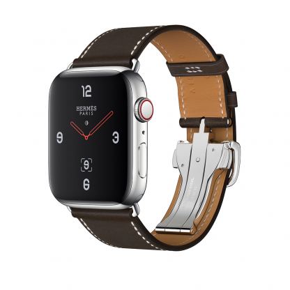 Apple Watch Hermès Series 4, 44mm Stainless Steel Case with Ébène Barenia Leather Single Tour Deployment Buckle, GPS + Cellular - умен часовник от Apple
