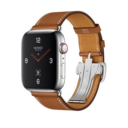 Apple Watch Hermès Series 4, 44mm Stainless Steel Case with Fauve Barenia Leather Single Tour Deployment Buckle, GPS + Cellular - умен часовник от Apple