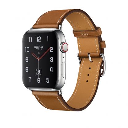 Apple Watch Hermès Series 4, 44mm Stainless Steel Case with Fauve Barenia Leather Single Tour, GPS + Cellular - умен часовник от Apple