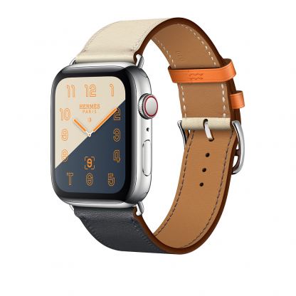 Apple Watch Hermès Series 4, 44mm Stainless Steel Case with Indigo/Orange Swift Leather Single Tour, GPS + Cellular - умен часовник от Apple
