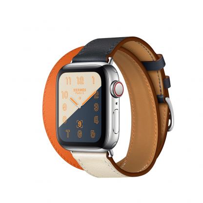 Apple Watch Hermès Series 4, 40mm Stainless Steel Case with Indigo/Orange Swift Leather Double Tour, GPS + Cellular - умен часовник от Apple