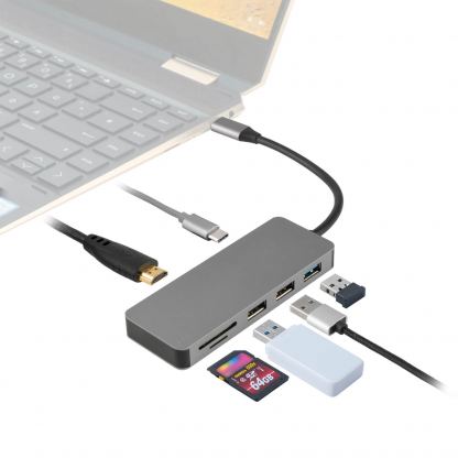 4smarts USB-C Super smart 7in1 4K hub - USB-C хъб за свързване на допълнителна периферия за компютри с USB-C (сребрист)