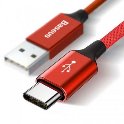 Baseus Artistic Striped USB-C Cable - кабел с въжена оплетка за устройства с USB-C порт (червен) (5 метра)