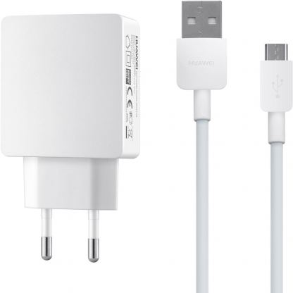 Huawei Charger 5V2A (EU) with 2A Micro USB Data - захранване за ел. мрежа и microUSB кабел за мобилни устройства (бял)