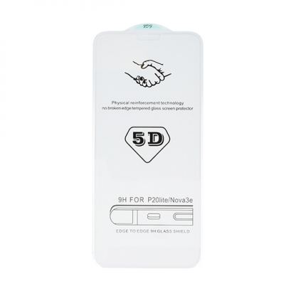 Premium Full Glue 5D Tempered Glass - обхващащо и ръбовете стъклено защитно покритие за дисплея на Huawei P20 Lite (прозрачен)