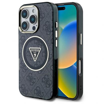 Хибриден удароустойчив кейс с MagSafe за iPhone 16 Pro Max - Guess IML Rhinestones Ring MagSafe Case (черен)