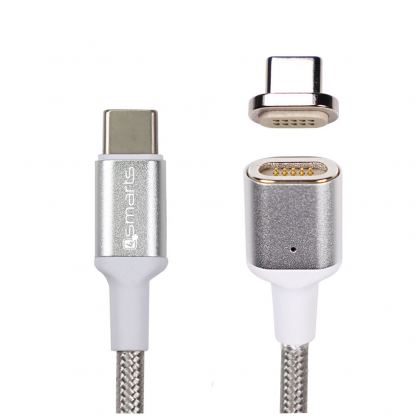 4smarts Magnetic USB-C to USB-C Cable GRAVITYCord 2.0 Ultimate - USB-C кабел с магнитен накрайник за устройства с USB-C (180см) (сребрист)