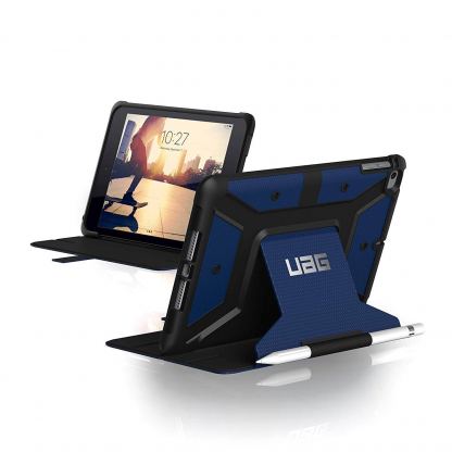 Urban Armor Gear Metropolis Folio Case - удароустойчив хибриден кейс от най-висок клас за iPad Mini 5 (2019) (син-черен)
