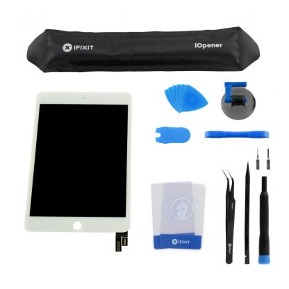 iFixit iPad Mini 4 LCD Screen and Digitizer - комплект резервен дисплей за iPad Mini 4 (LCD екран и дигитайзер) и инструменти за смяна (бял)