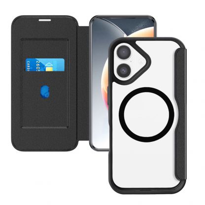 Кожен калъф, тип портфейл с отделение за кр. карти и Magsafe поддръжка за iPhone 17 - 4smarts Urban Pro Flipcase, Qi2 ready (черен)