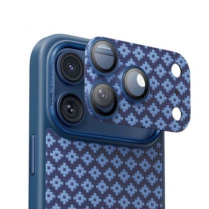 Предпазни стъклени лещи с цяла кевларна плочка за камерата на iPhone 17 Pro Max - Benks ArmorWarrior Aramid Lens Protector Tempered Glass (син)