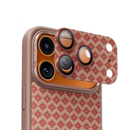 Предпазни стъклени лещи с цяла кевларна плочка за камерата на iPhone 17 Pro Max - Benks ArmorWarrior Aramid Lens Protector Tempered Glass (оранжев)