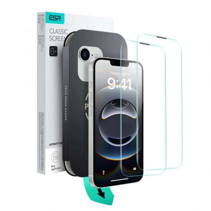 2 броя калени стъклени защитни покрития за дисплея на iPhone 17е, iPhone 16е - ESR UltraFit Tray Tempered Glass 2 Pack (прозрачен)