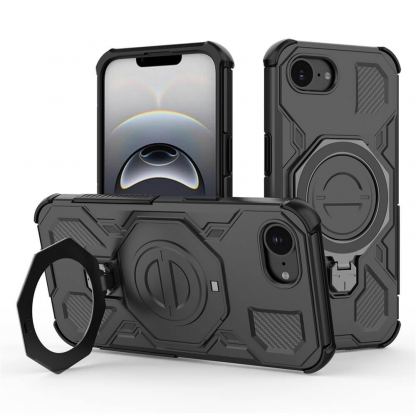 Хибриден удароустойчив кейс с вградена поставка и MagSafe за iPhone 17e, iPhone 16e - Techsuit Carbon Shield Pro Hybrid Case (черен)