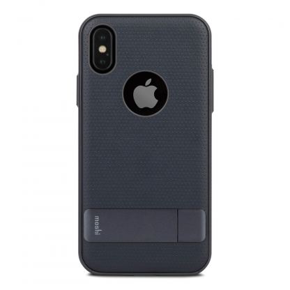 Moshi Kameleon Case - удароустойчив кожен кейс за iPhone XS, iPhone X (тъмносин)