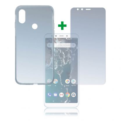 4smarts 360° Protection Set - тънък силиконов кейс и стъклено защитно покритие за дисплея на Xiaomi Mi A2 (прозрачен)