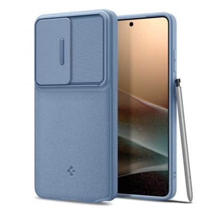 Тънък качествен силиконов (TPU) калъф с капак за камерата за Samsung Galaxy S26 Ultra - Spigen Optik Armor Case (син)