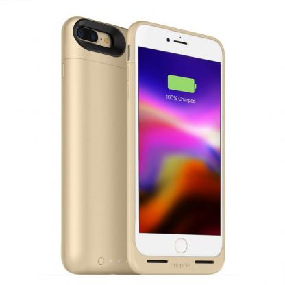 Mophie Juice Pack Air & Charging Base Bundle - удароустойчив кейс с вградена батерия 2420mAh с безжично зареждане и пад за безжично зареждане за iPhone 8 Plus, iPhone 7 Plus (златист)
