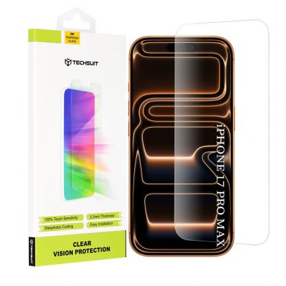 Калено стъклено защитно покритие за дисплея на iPhone 17 Pro Max - Techsuit Clear Vision Tempered Glass Screen Protector 2.5D (прозрачен)