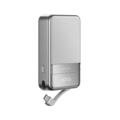 Преносима външна батерия вграден USB-C кабел, USB-C порт и безжично зареждане с MagSafe (сребрист)  - EcoFlow Rapid Magnetic Wireless Charging Power Bank 10000 mAh 65W