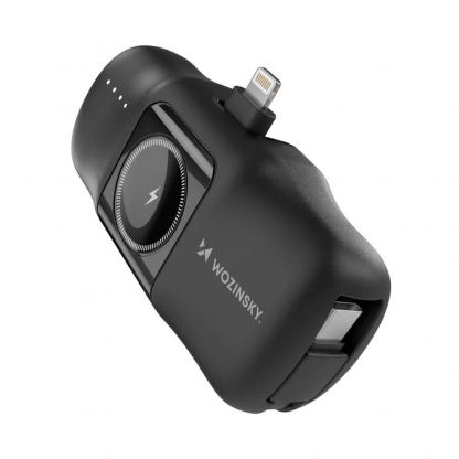  Преносима външна батерия с вграден Lightning конектор, USB-C кабел, USB-C порт и зареждане на Apple Watch - Wozinsky 3-in-1 Lightning Power Bank With Apple Watch Charger 5000mAh 15W (черен)