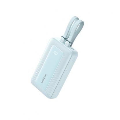 Външна батерия с вградени USB-C и Lightning кабели и USB-C, USB-A портове и технология за бързо зареждане - Anker Zolo Power Bank 30W 10000 mAh (син)