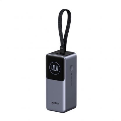 Външна батерия с USB-A и USB-C портове и вграден USB-C кабел - Ugreen PB723 Power Bank With Integrated USB-C Cable  20000 mAh 130W (тъмносив)