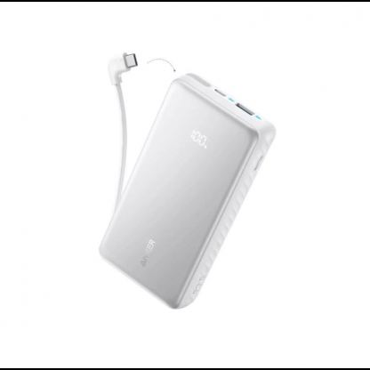 Външна батерия с вграден USB-C кабел, USB-C и USB-A портове и технология за бързо зареждане - Anker Zolo, 20000mAh, 22.5W, QC + PD, White 