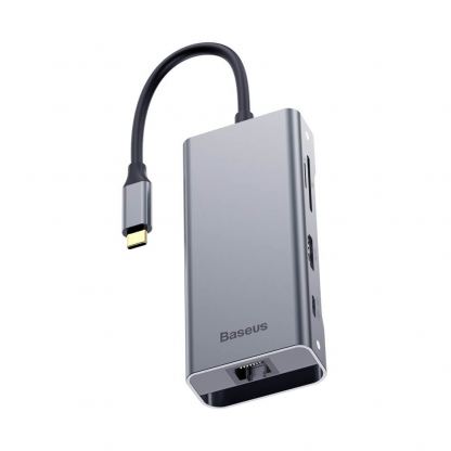 Baseus USB-C Square Desk Series Hub CATXF-0G - мултифункционален хъб за свързване на допълнителна периферия за устройства с USB-C (тъмносив)