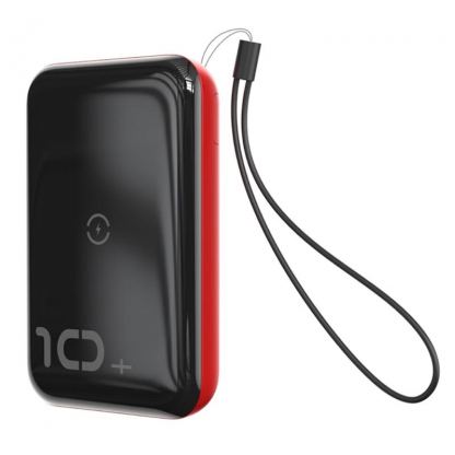 Baseus Mini S Bracket 10W Wireless Charger 10000mAh - външна батерия USB и USB-C изходи и с технология за безжично зареждане (черен-червен)