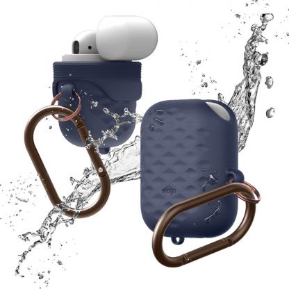 Elago Airpods Waterproof Active Hang Case - водоустойчив силиконов калъф с карабинер за Apple Airpods (тъмносин)