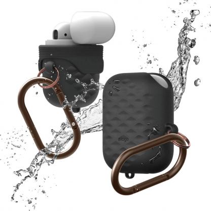 Elago Airpods Waterproof Active Hang Case - водоустойчив силиконов калъф с карабинер за Apple Airpods (черен)