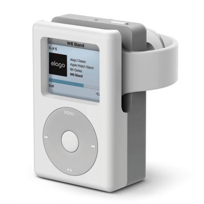 Elago W6 Watch Stand - силиконова винтидж поставка в стила на Apple iPod Classic за Apple Watch (бяла)