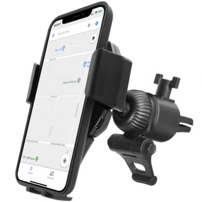 Macally Car Vent Phone Holder - поставка за радиатора на кола с безжично зареждане за QI съвместими смартфони с ширина от 54мм. до 120мм.