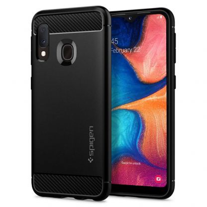 Spigen Rugged Armor Case - тънък качествен слииконов (TPU) калъф за Samsung Galaxy A20E (черен)