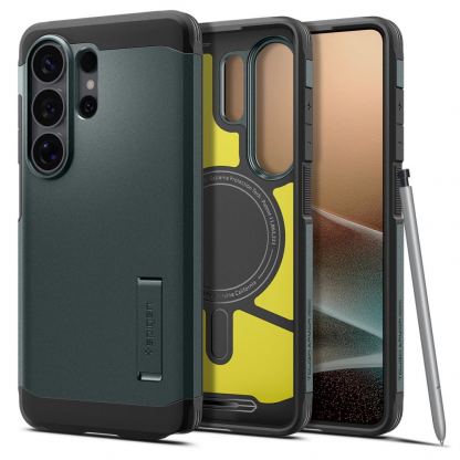 Хибриден кейс с най-висока степен на защита с MagSafe за Samsung Galaxy S26 Ultra - Spigen Tough Armor MagSafe Case (тъмнозлен)