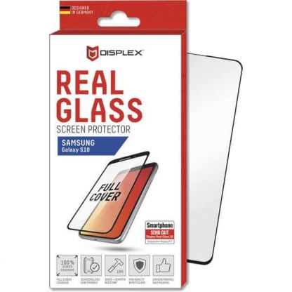 Displex Real Glass 10H Protector 3D Full Cover No Fingerprint - калено стъклено защитно покритие без поддръжка на сензора за отпечатъци за дисплея на Samsung Galaxy S10 (черен-прозрачен)