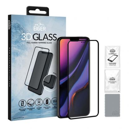 Eiger 3D Glass Full Screen Tempered Glass Screen Protector - калено стъклено защитно покритие с извити ръбове за целия дисплей на iPhone 11 Pro Max (черен-прозрачен)