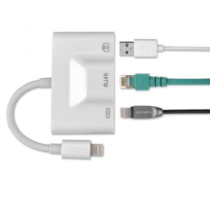 4smarts 3in1 Hub Lightning to Ethernet, USB-A and Lightning - Lightning хъб с Ethernet, Lightning, USB-A портове за iPhone и iPad (бял)