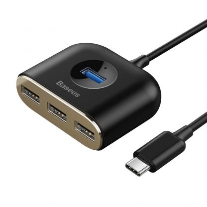 Baseus USB-C Square Round Hub Adapter - 4-портов USB-C хъб за компютри и лаптопи (черен)