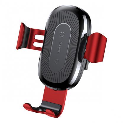 Baseus Wireless Charger Gravity Car Mount - поставка за радиатора на кола с безжично зареждане за Qi съвместими смартфони (червен)