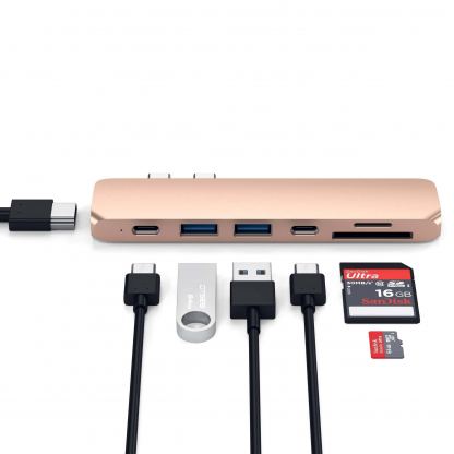 Satechi USB-C Pro USB Hub - мултифункционален хъб за свързване на допълнителна периферия за MacBook Pro (златист)