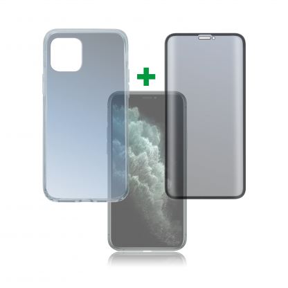 4smarts 360° Premium Protection Set with Colour Frame Glass - тънък силиконов кейс и стъклено покритие с черна рамка и извити ръбове за дисплея на iPhone 11 Pro (прозрачен)