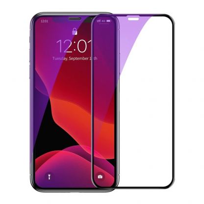 Baseus Anti-bluelight Curved Full Screen Tempered Glass (0.23 mm) - калено стъклено защитно покритие за целия дисплей на iPhone 11 Pro Max, iPhone XS Max (прозрачен-черен) (2 броя)