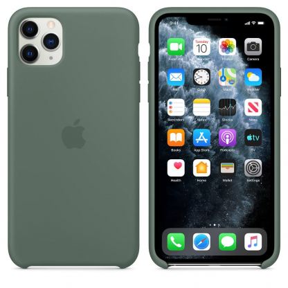 Apple Silicone Case - оригинален силиконов кейс за iPhone 11 Pro Max (тъмнозелен)